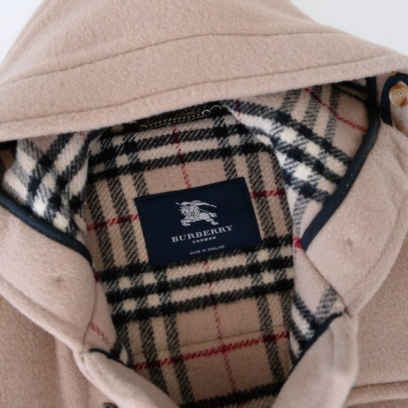 Burberry 100% Wool Beige Duffle Toggle Button Peacoat with Hood Winter Coat - Picture 14 of 16